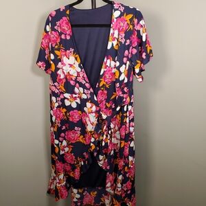 Floral Wrap Top - Navy and Pink